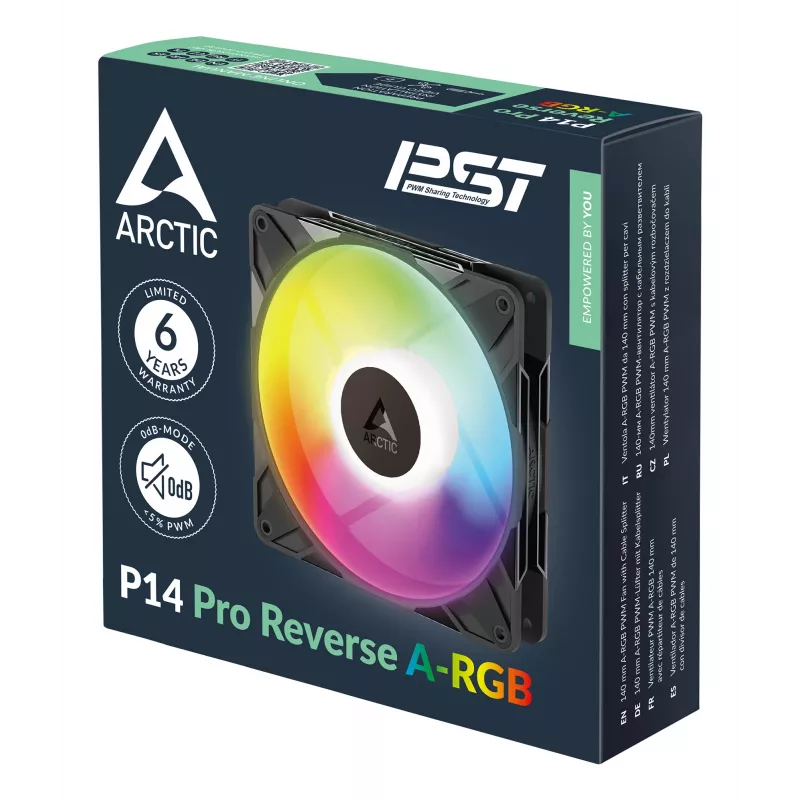 ARCTIC Freezer P14 Pro Reverse A-RGB - 3 pack - 140 mm A-RGB PWM ventilators ar kabeļa sadalītāju