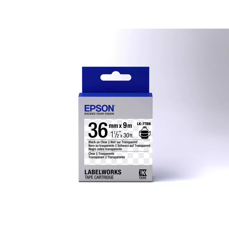 Epson etiķešu kasetne caurspīdīga LK-7TBN melns/caurspīdīgs 36mm (9m)