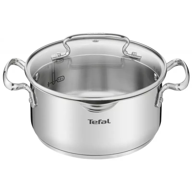 Vārīšanas katlu komplekts Tefal Duetto+ G719S7, nerūsējošais tērauds, 7 gab. (katliņi Ø16/20/24 cm, kastrolis Ø16 cm), indukcija, vāki, cepeškrāsnī drošs līdz 250°C