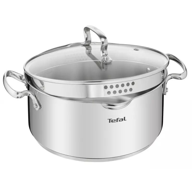 Vārīšanas katlu komplekts Tefal Duetto+ G719S7, nerūsējošais tērauds, 7 gab. (katliņi Ø16/20/24 cm, kastrolis Ø16 cm), indukcija, vāki, cepeškrāsnī drošs līdz 250°C