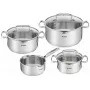 Vārīšanas katlu komplekts Tefal Duetto+ G719S7, nerūsējošais tērauds, 7 gab. (katliņi Ø16/20/24 cm, kastrolis Ø16 cm), indukcija, vāki, cepeškrāsnī drošs līdz 250°C