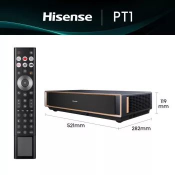 Projektors HISENSE PT1 3D viedais televizors, 16:9 dabiskā, Wi‑Fi un Ethernet, HDR (HLG), HDMI 2.0/2.1, melns