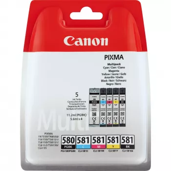Kārtridžu komplekts Canon PGI-580 PGBK/CLI-581 CMYBK Assorted Melns ciāna fuksīna