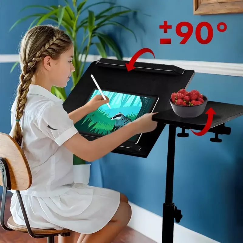 Mobilais augstumā regulējams pārnēsājams galda statīvs MACLEAN MC-121 B — regulējams augstums, slīpums, riteņi, 30 kg slodze, melns