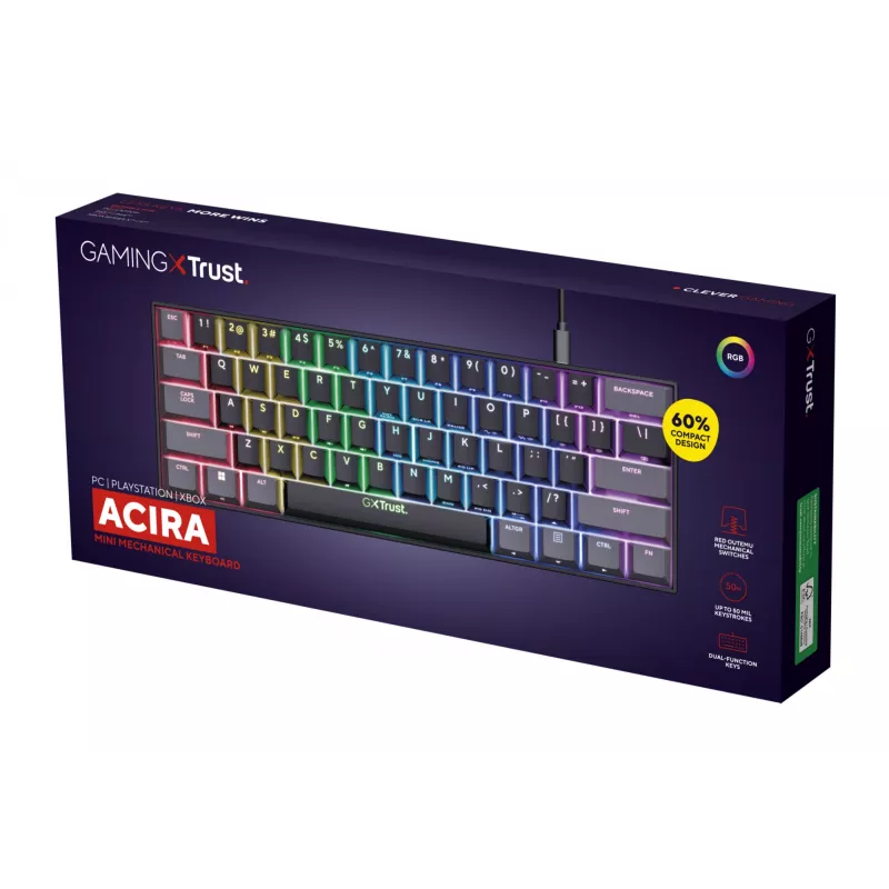 Trust GXT 867 Acira tastatūra spēlēm USB QWERTY US English melna