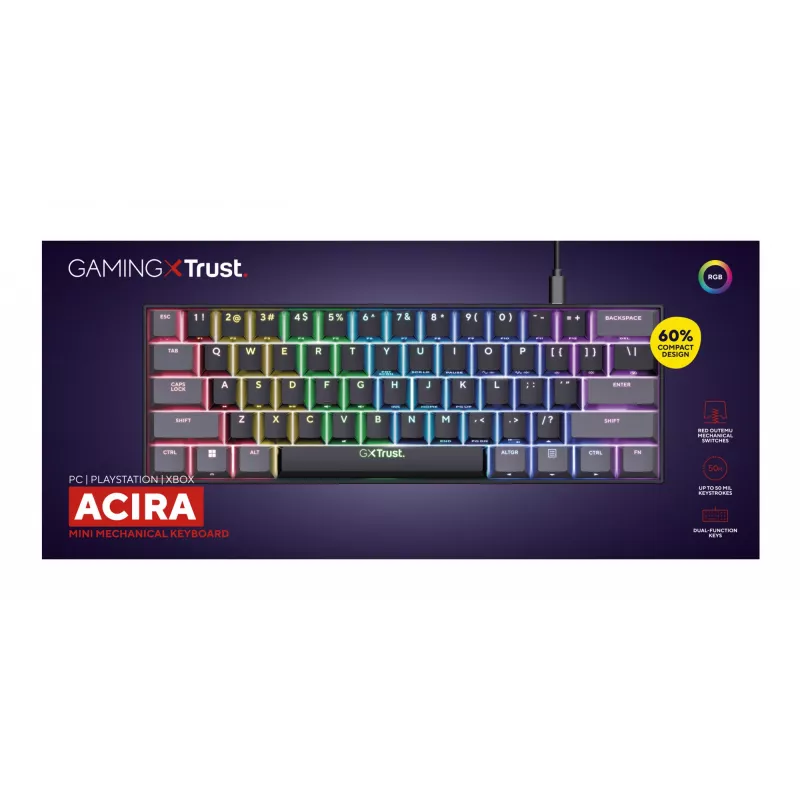 Trust GXT 867 Acira tastatūra spēlēm USB QWERTY US English melna