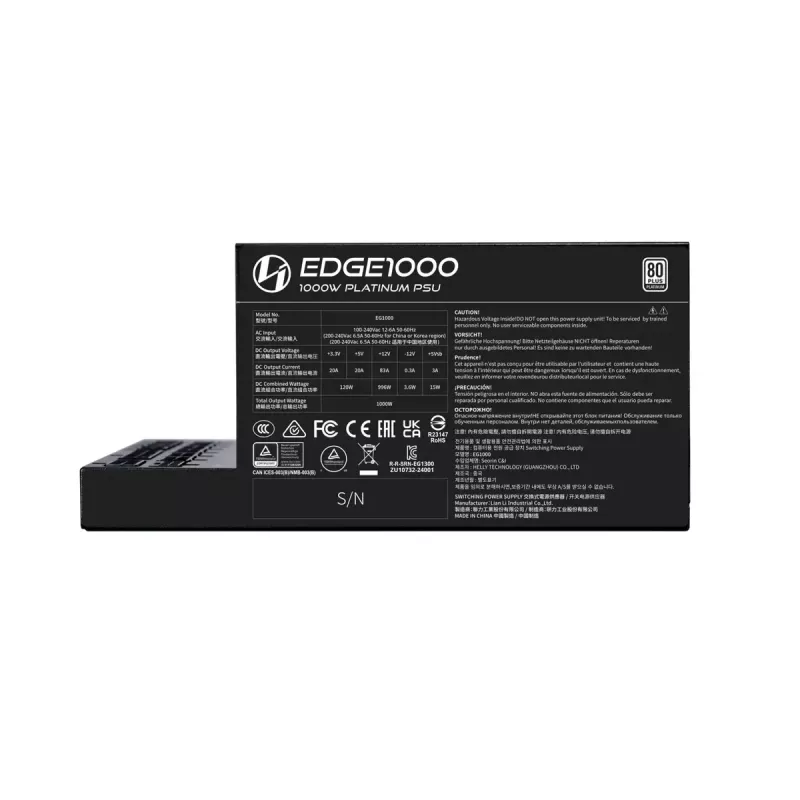 Lian Li EDGE EG1000 1000 W ATX 3.1 barošanas bloks, 80 PLUS Platinum, melns