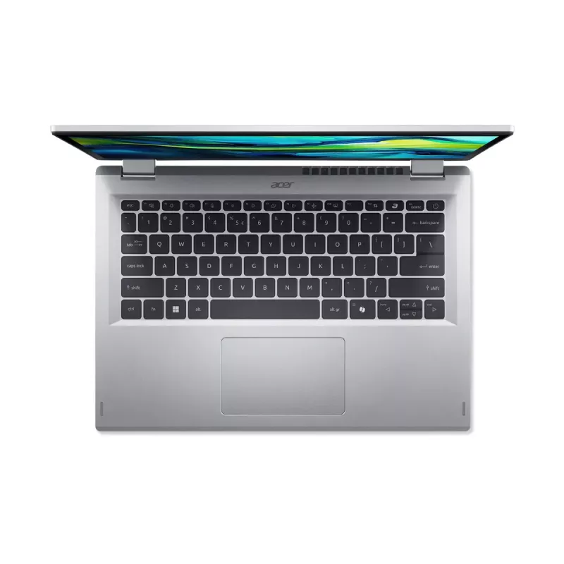 Hibrīds (2-in-1) klēpjdators Acer Aspire Go Spin 14 AGSP14-31PT-C72L — 14 collu WUXGA skārienekrāns, Intel N150, 16 GB LPDDR5, 512 GB SSD, Windows 11 Home, sudraba krāsā