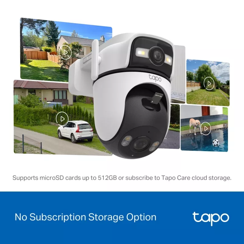 TP-Link Tapo āra dubultā lēcu pagriežama/noliekama drošības kamera, IP drošības kamera, Āra, Vadu un bezvadu, Griestu/Sienas/Staba stiprinājuma, Balta, Sfēriska