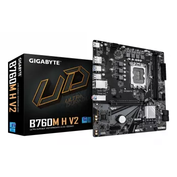 GIGABYTE B760M H V2 mātesplate - Atbalsta Intel Core 14. paaudzes CPU, 5+1+1 fāžu digitālais VRM, līdz 8000 MHz DDR5 (O.C.), 1xPCIe 4.0 M.2, 1GbE LAN, USB 3.2 Gen1
