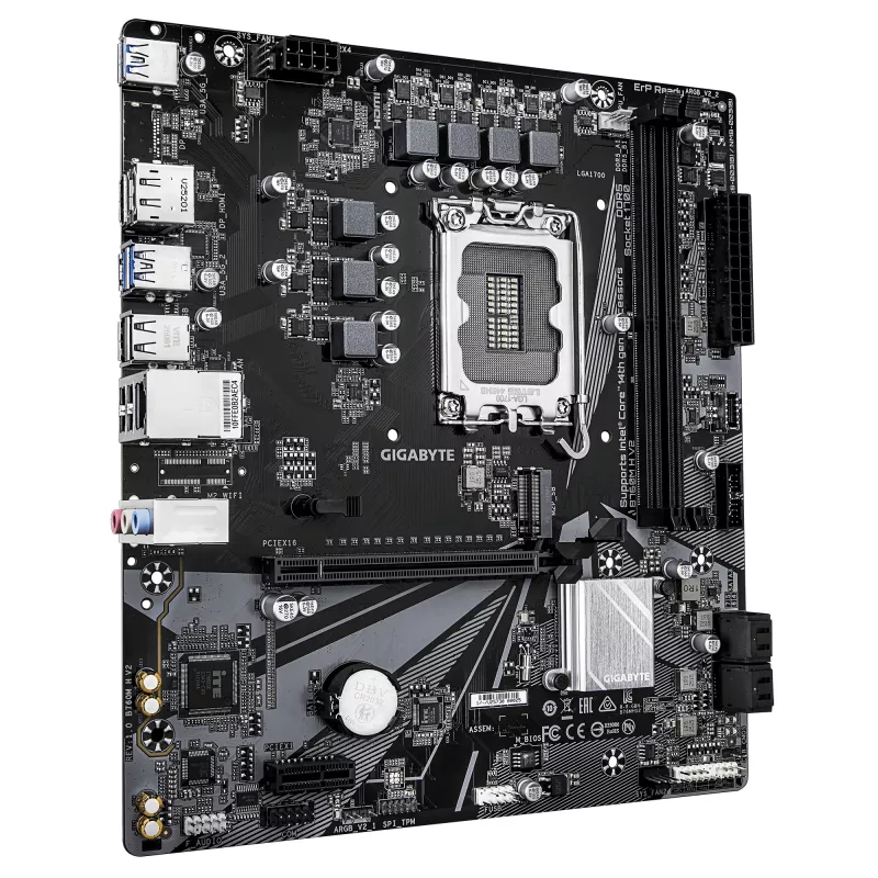 GIGABYTE B760M H V2 mātesplate - Atbalsta Intel Core 14. paaudzes CPU, 5+1+1 fāžu digitālais VRM, līdz 8000 MHz DDR5 (O.C.), 1xPCIe 4.0 M.2, 1GbE LAN, USB 3.2 Gen1