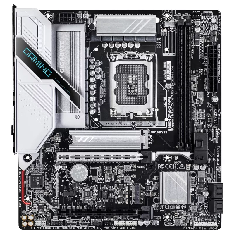 Mātesplate GIGABYTE B860M GAMING WIFI6 — Micro ATX, LGA 1851, DDR5 līdz 9066MHz, 2 DIMM, PCIe 5.0, 2.5GbE, Wi‑Fi 6E