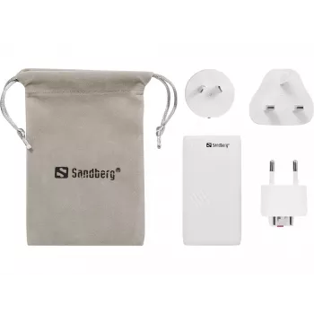 Sandberg 4in1 TravelCharger 65W balts, iekštelpām, maiņstrāva, 20 V, balts