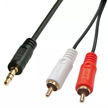Lindy 3m Premium Phono uz 3,5 mm kabelis, 2 x RCA, vīrišķais, 3,5 mm, vīrišķais, 3 m, melns