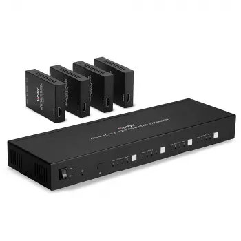 Lindy 70m Cat.6 4x4 HDMI 4K60 Matrix Extender, 3840 x 2160 pikseļi, AV raidītājs un uztvērējs, 70 m, vadu savienojums, melns, HDCP