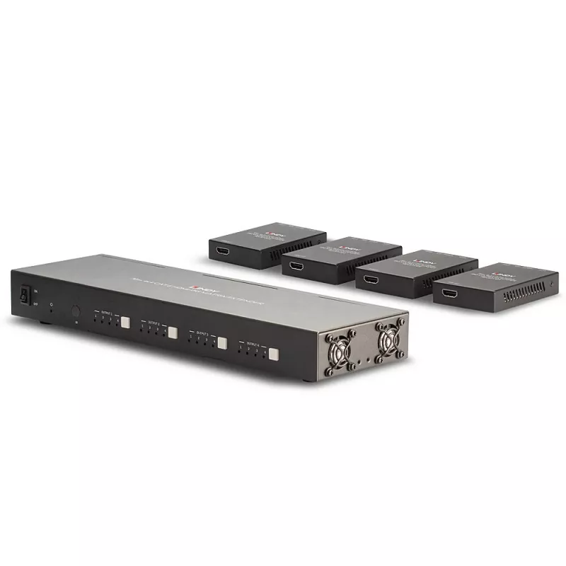 Lindy 70m Cat.6 4x4 HDMI 4K60 Matrix Extender, 3840 x 2160 pikseļi, AV raidītājs un uztvērējs, 70 m, vadu savienojums, melns, HDCP