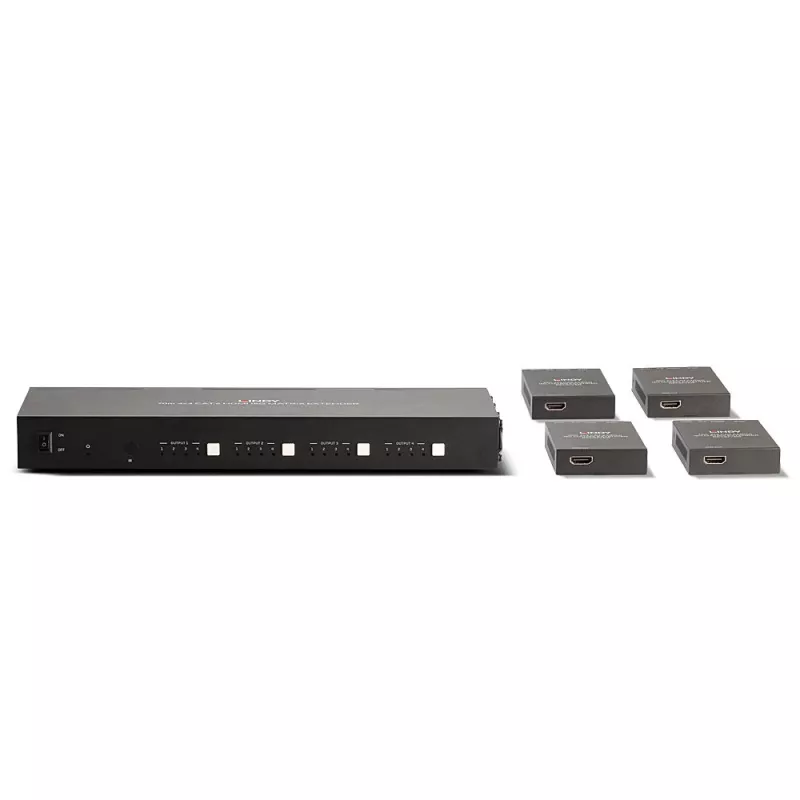 Lindy 70m Cat.6 4x4 HDMI 4K60 Matrix Extender, 3840 x 2160 pikseļi, AV raidītājs un uztvērējs, 70 m, vadu savienojums, melns, HDCP