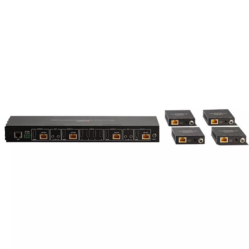 Lindy 70m Cat.6 4x4 HDMI 4K60 Matrix Extender, 3840 x 2160 pikseļi, AV raidītājs un uztvērējs, 70 m, vadu savienojums, melns, HDCP
