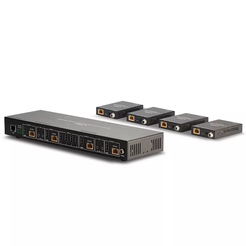 Lindy 70m Cat.6 4x4 HDMI 4K60 Matrix Extender, 3840 x 2160 pikseļi, AV raidītājs un uztvērējs, 70 m, vadu savienojums, melns, HDCP