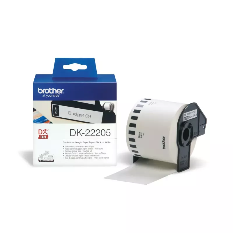 Nepārtrauktā etiķete Brother DK22205 Melna uz balta 6.2cm x 30.48m