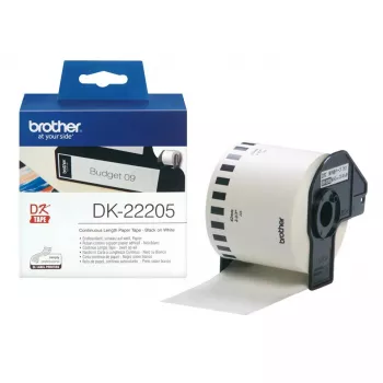 Nepārtrauktā etiķete Brother DK22205 Melna uz balta 6.2cm x 30.48m