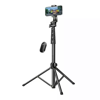 Selfie stick UGREEN LP680 Bluetooth with remote, extension up to 1.7 m, max height 180 cm, universal compatibility, Melns