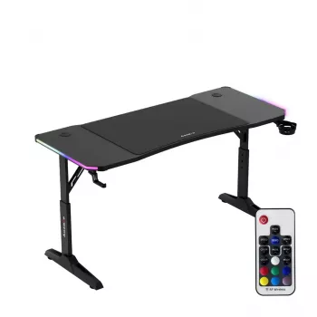 Regulējama augstuma spēļu galds huzaro Hero 3.6 RGB melns — 1400×600 mm, augstums 560–790 mm, RGB apgaismojums, H veida kājas
