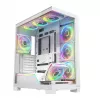 PC case MODECOM VOLCANO STELLAR PLUS ARGB MIDI 8F balta — mid-tower, ATX, rūdīts stikls, ARGB apgaismojums, 8 ventilatori, GPU līdz 42 cm