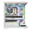 PC case MODECOM VOLCANO STELLAR PLUS ARGB MIDI 8F balta — mid-tower, ATX, rūdīts stikls, ARGB apgaismojums, 8 ventilatori, GPU līdz 42 cm