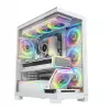 PC case MODECOM VOLCANO STELLAR PLUS ARGB MIDI 8F balta — mid-tower, ATX, rūdīts stikls, ARGB apgaismojums, 8 ventilatori, GPU līdz 42 cm