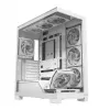 PC case MODECOM VOLCANO STELLAR PLUS ARGB MIDI 8F balta — mid-tower, ATX, rūdīts stikls, ARGB apgaismojums, 8 ventilatori, GPU līdz 42 cm