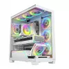 PC case MODECOM VOLCANO STELLAR PLUS ARGB MIDI 8F balta — mid-tower, ATX, rūdīts stikls, ARGB apgaismojums, 8 ventilatori, GPU līdz 42 cm