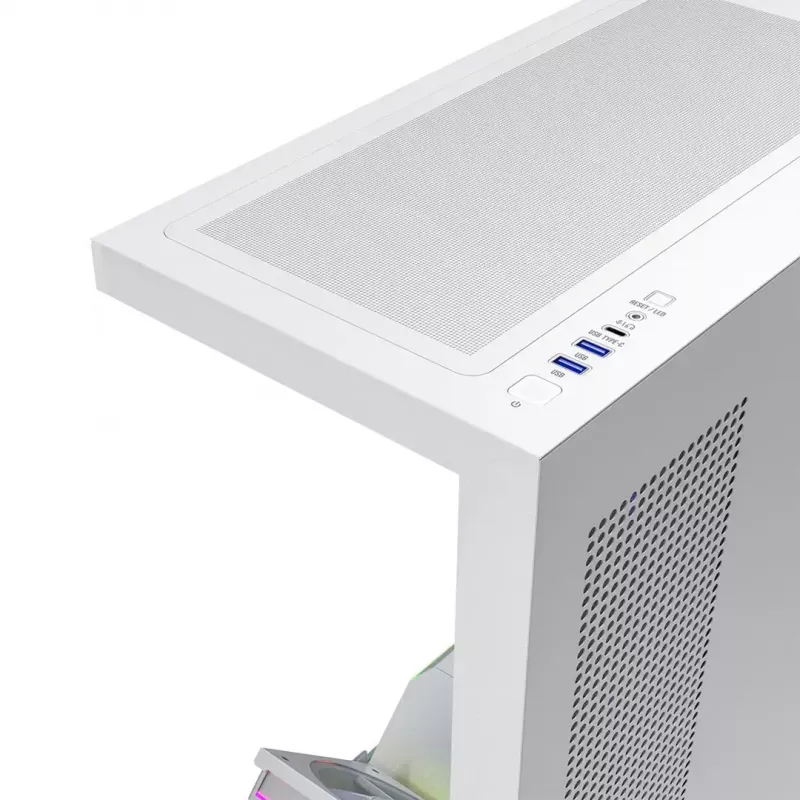 PC case MODECOM VOLCANO STELLAR PLUS ARGB MIDI 8F balta — mid-tower, ATX, rūdīts stikls, ARGB apgaismojums, 8 ventilatori, GPU līdz 42 cm