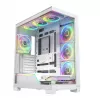 PC case MODECOM VOLCANO STELLAR PLUS ARGB MIDI 8F balta — mid-tower, ATX, rūdīts stikls, ARGB apgaismojums, 8 ventilatori, GPU līdz 42 cm