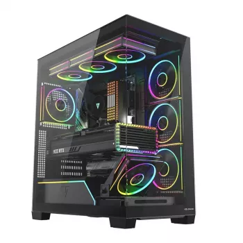 PC vidējā torņa korpuss MODECOM VOLCANO STELLAR PLUS ARGB MIDI, 5 priekšējie ventilatori, rūdīts stikls, USB-C