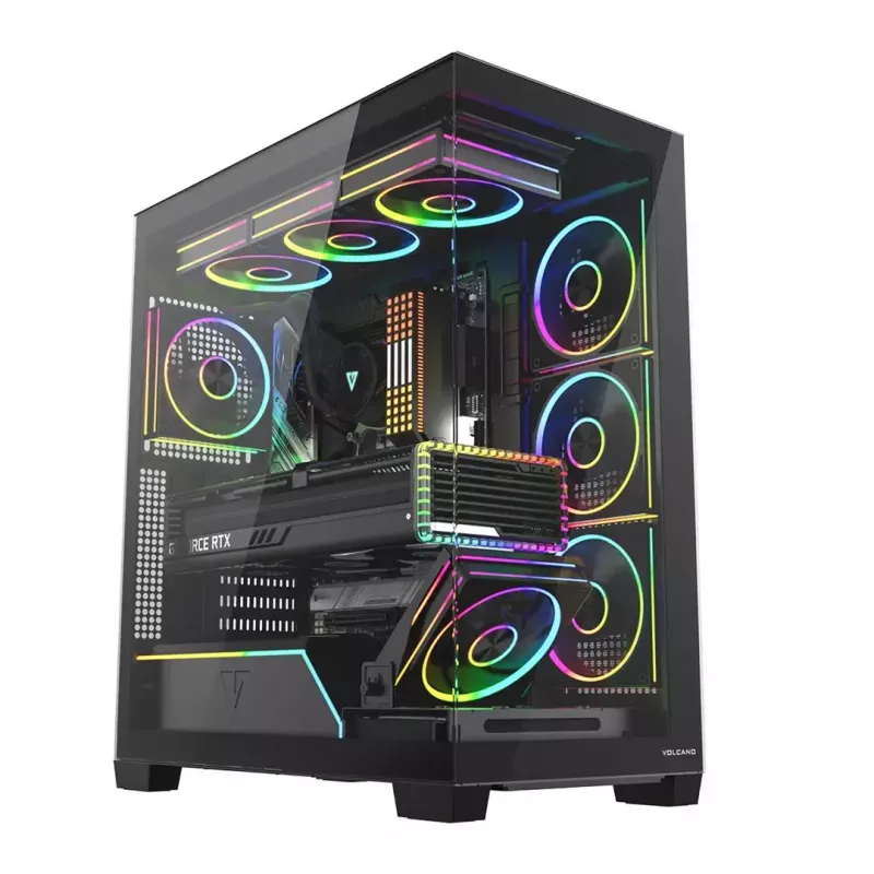 PC vidējā torņa korpuss MODECOM VOLCANO STELLAR PLUS ARGB MIDI, 5 priekšējie ventilatori, rūdīts stikls, USB-C
