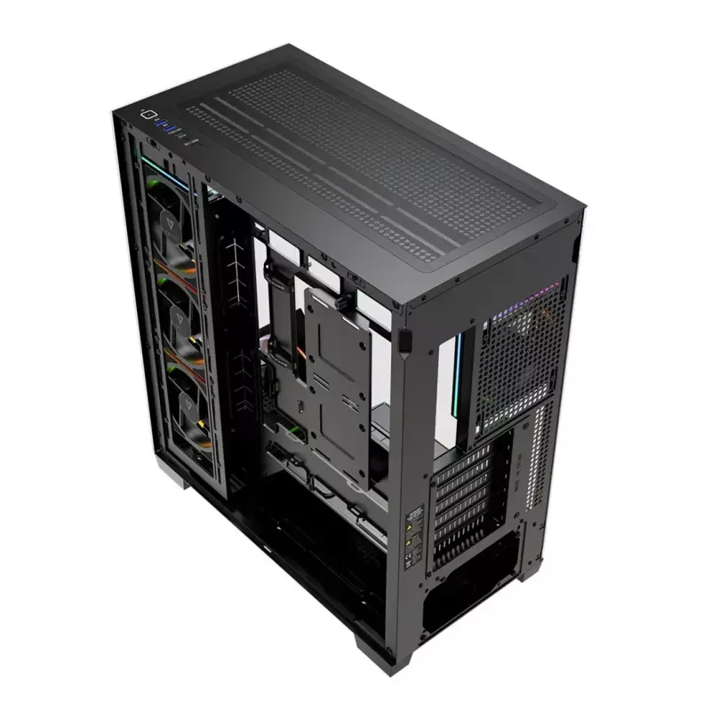 PC vidējā torņa korpuss MODECOM VOLCANO STELLAR PLUS ARGB MIDI, 5 priekšējie ventilatori, rūdīts stikls, USB-C