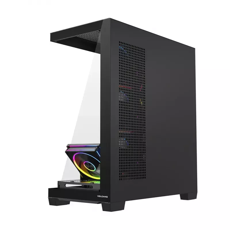 PC vidējā torņa korpuss MODECOM VOLCANO STELLAR PLUS ARGB MIDI, 5 priekšējie ventilatori, rūdīts stikls, USB-C