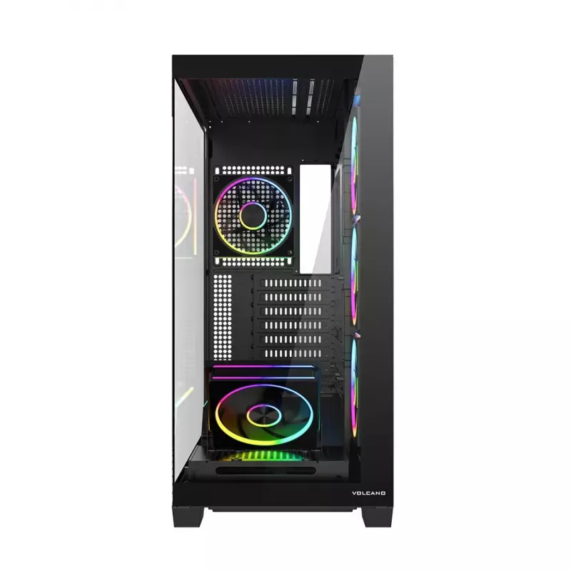 PC vidējā torņa korpuss MODECOM VOLCANO STELLAR PLUS ARGB MIDI, 5 priekšējie ventilatori, rūdīts stikls, USB-C