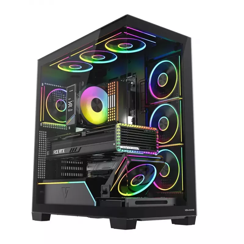 PC vidējā torņa korpuss MODECOM VOLCANO STELLAR PLUS ARGB MIDI, 5 priekšējie ventilatori, rūdīts stikls, USB-C
