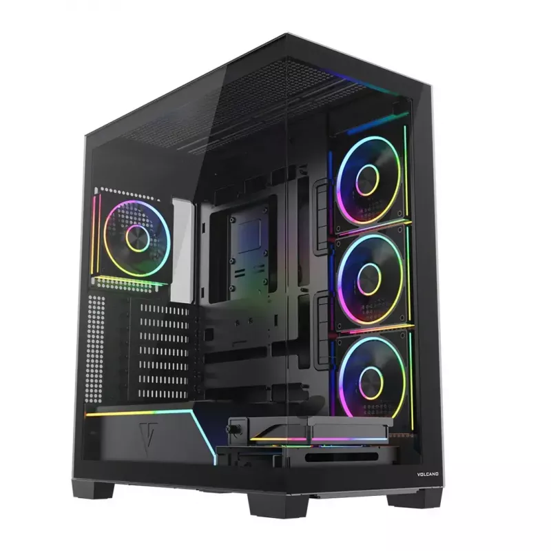 PC vidējā torņa korpuss MODECOM VOLCANO STELLAR PLUS ARGB MIDI, 5 priekšējie ventilatori, rūdīts stikls, USB-C