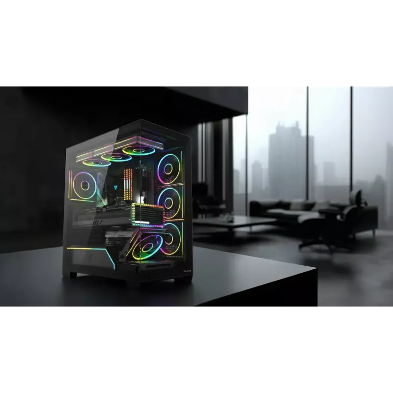 PC vidējā torņa korpuss MODECOM VOLCANO STELLAR PLUS ARGB MIDI, 5 priekšējie ventilatori, rūdīts stikls, USB-C