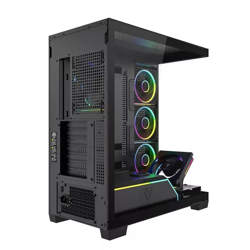 PC vidējā torņa korpuss MODECOM VOLCANO STELLAR PLUS ARGB MIDI, 5 priekšējie ventilatori, rūdīts stikls, USB-C