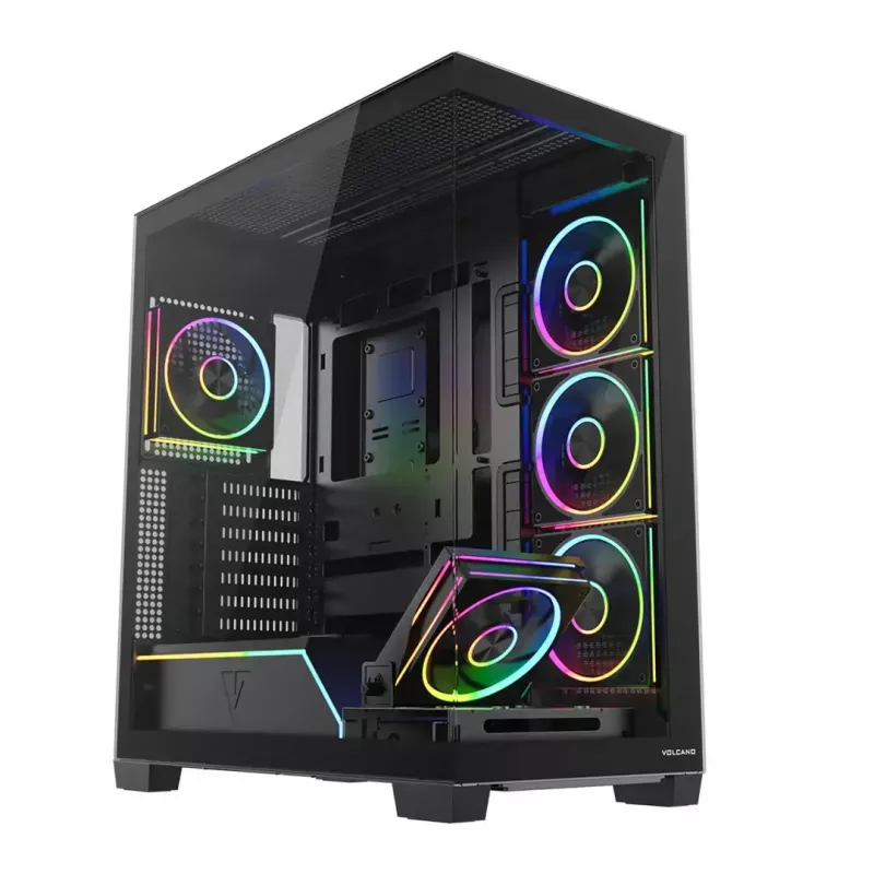 PC vidējā torņa korpuss MODECOM VOLCANO STELLAR PLUS ARGB MIDI, 5 priekšējie ventilatori, rūdīts stikls, USB-C