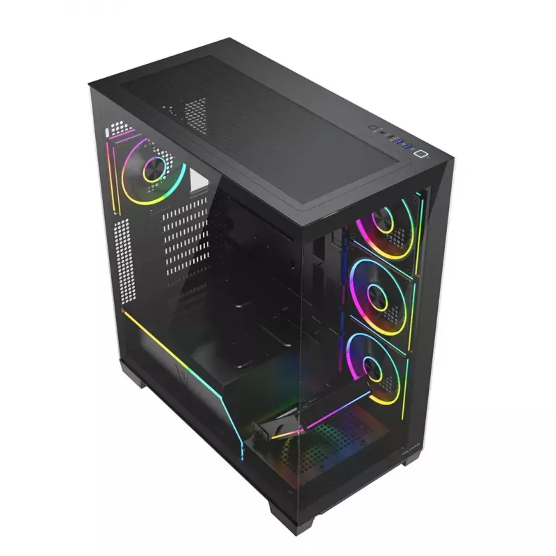 PC vidējā torņa korpuss MODECOM VOLCANO STELLAR PLUS ARGB MIDI, 5 priekšējie ventilatori, rūdīts stikls, USB-C
