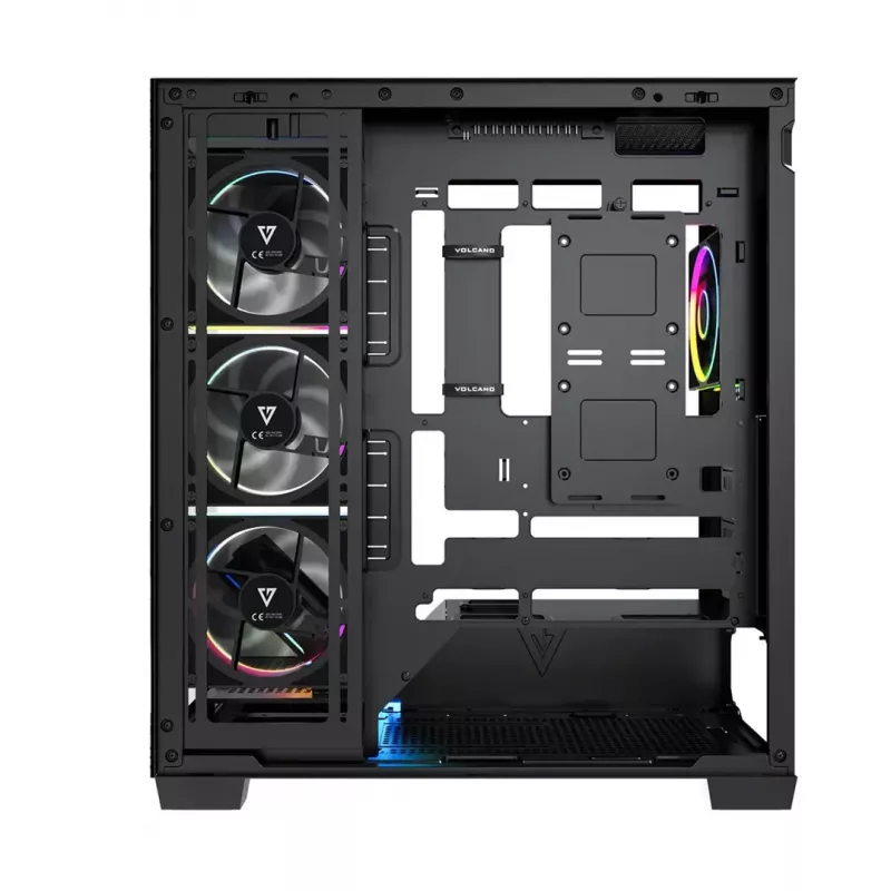 PC vidējā torņa korpuss MODECOM VOLCANO STELLAR PLUS ARGB MIDI, 5 priekšējie ventilatori, rūdīts stikls, USB-C
