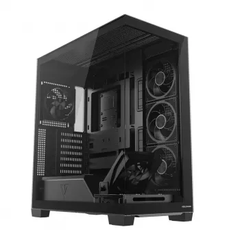 PC vidējā torņa korpuss MODECOM VOLCANO STELLAR PLUS ARGB MIDI, 5 priekšējie ventilatori, rūdīts stikls, USB-C