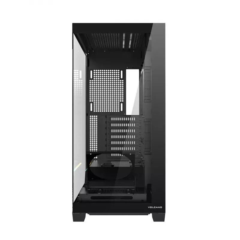 PC korpuss MODECOM VOLCANO STELLAR PLUS MIDI MELNS — mid-tower ATX, rūdīts stikls, USB-C, atbalsta līdz 420 mm GPU