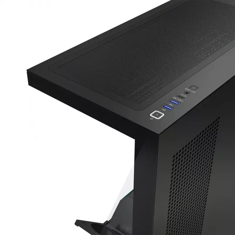 PC korpuss MODECOM VOLCANO STELLAR PLUS MIDI MELNS — mid-tower ATX, rūdīts stikls, USB-C, atbalsta līdz 420 mm GPU