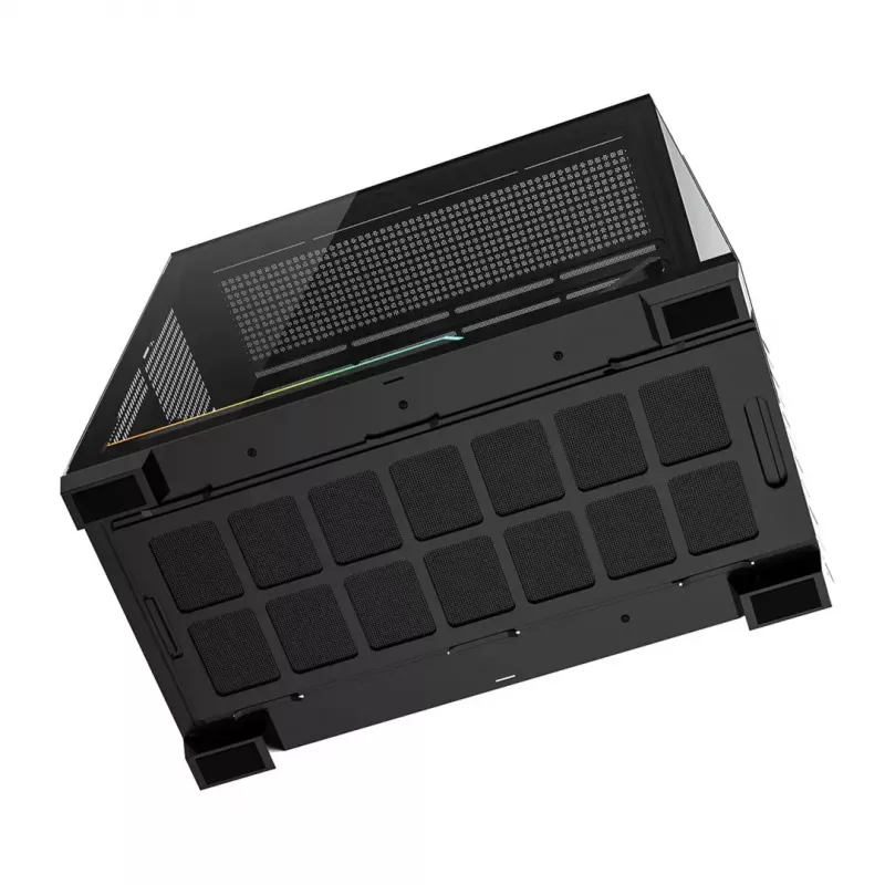 PC korpuss MODECOM VOLCANO STELLAR PLUS MIDI MELNS — mid-tower ATX, rūdīts stikls, USB-C, atbalsta līdz 420 mm GPU